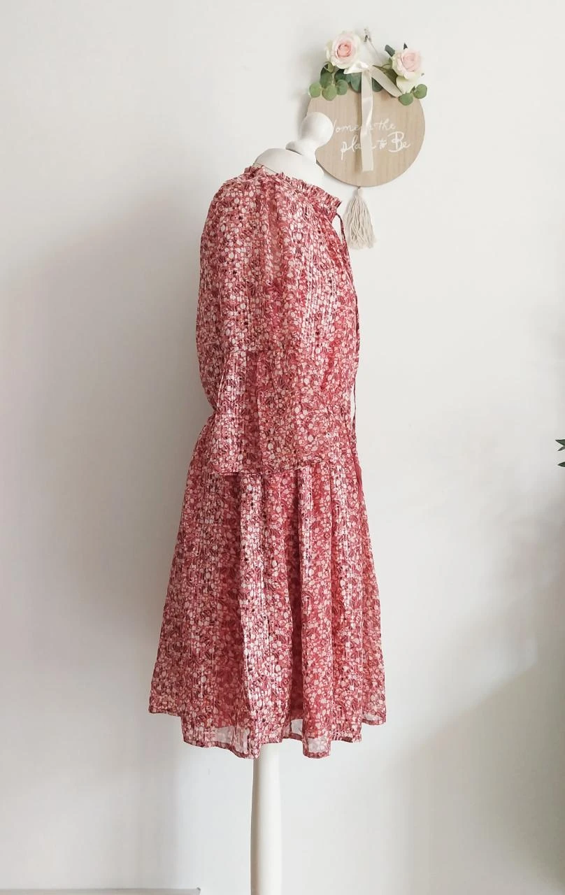 Old pink floral print dress with gold trim Yessica Size 38 – photo 10